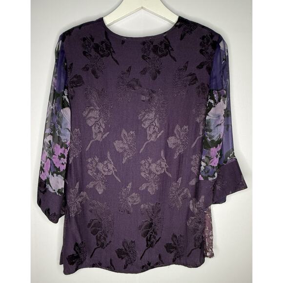 Studio VK Top Sz M Silk Blend Burnout Lace Kimono Whimsigoth Purple Artsy Asian - Picture 6 of 12